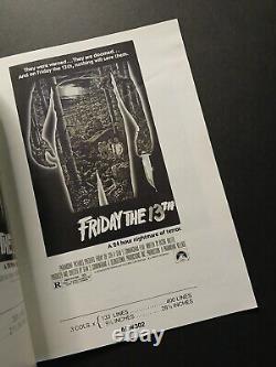 1980 Original Friday The 13th Movie Press Book Kevin Bacon RARE 8.5 x 11
