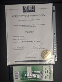 1998 (PSYCHO) Movie Prop (Vince Vaughn) Bates Motel Reciept Book With Cert. Auth