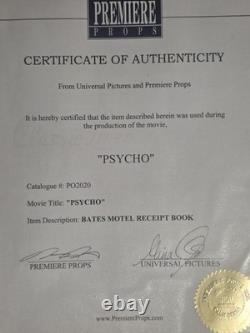 1998 (PSYCHO) Movie Prop (Vince Vaughn) Bates Motel Reciept Book With Cert. Auth