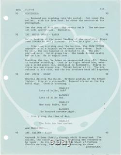 Barry Levinson RAIN MAN Original screenplay for the 1988 film #160144