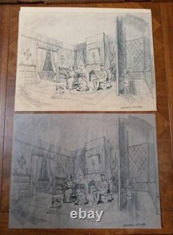CBS Television Studio Original Pencil Set Art Film Designs Lot of 18 1960-70's