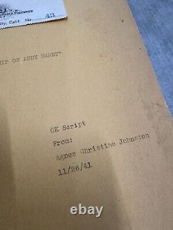 Courtship Of Andy Hardy Original Movie Script Agnes Johnston Signed 1940s Rooney