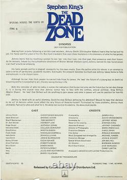 David Cronenberg DEAD ZONE Original screenplay for the 1983 film 1980 #146088