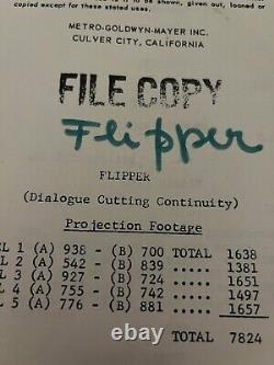 FLIPPER 1963 Original Movie Continuity Script Studio Copy Screenplay MGM