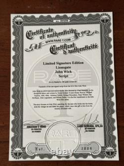 John Wick Movie script Authentic one out 100 rare