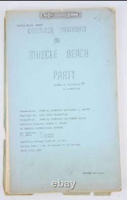 Muscle Beach Party Original 1964 Film Script & continuity. Frankie Avalon