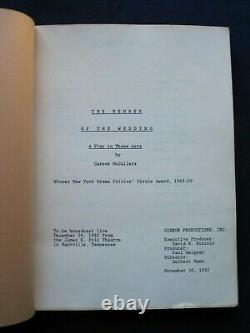 ORIGINAL SCRIPT for MEMBER OF THE WEDDING Film BASED ON CARSON MCCULLERS' PLAY