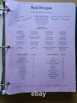 RED DRAGON (2002) Movie Script, Production Binder'Silence of the Lambs' Prequel RED DRAGON (2002) Movie Script, Production Binder'Silence of the Lambs' Prequel
