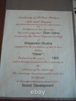 Rare Original OLIVER! Film Script & Oscar Certificate -John Cox Copy