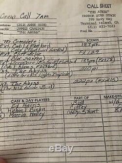 The Abyss A James Cameron Film Original Call Sheet From Production