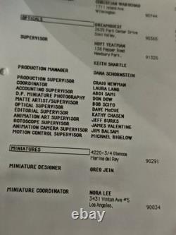 The Blob 1988 Crew List Movie Film Greg Jein FX Miniatures Horror Vintage RARE